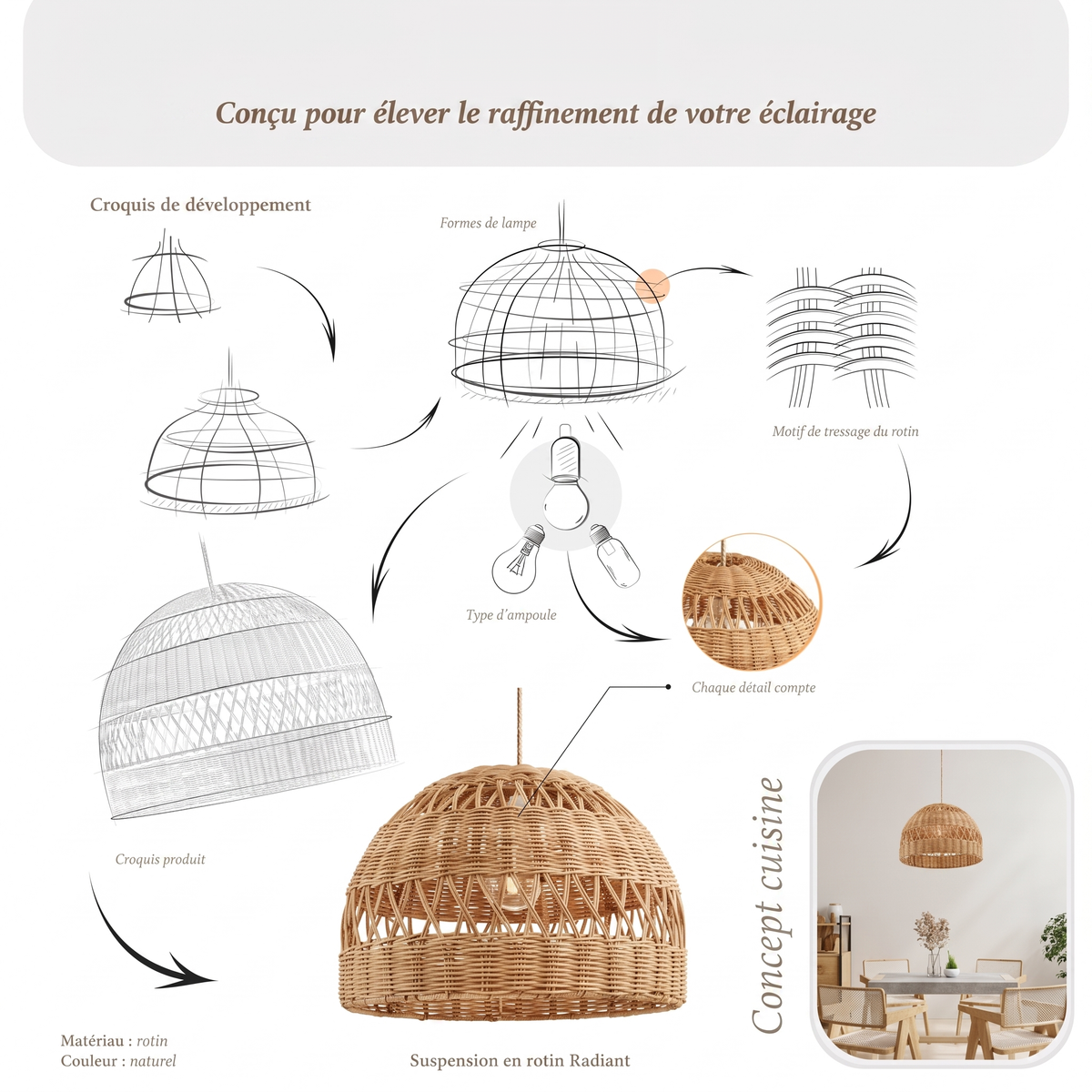 Suspension en rotin Radiant