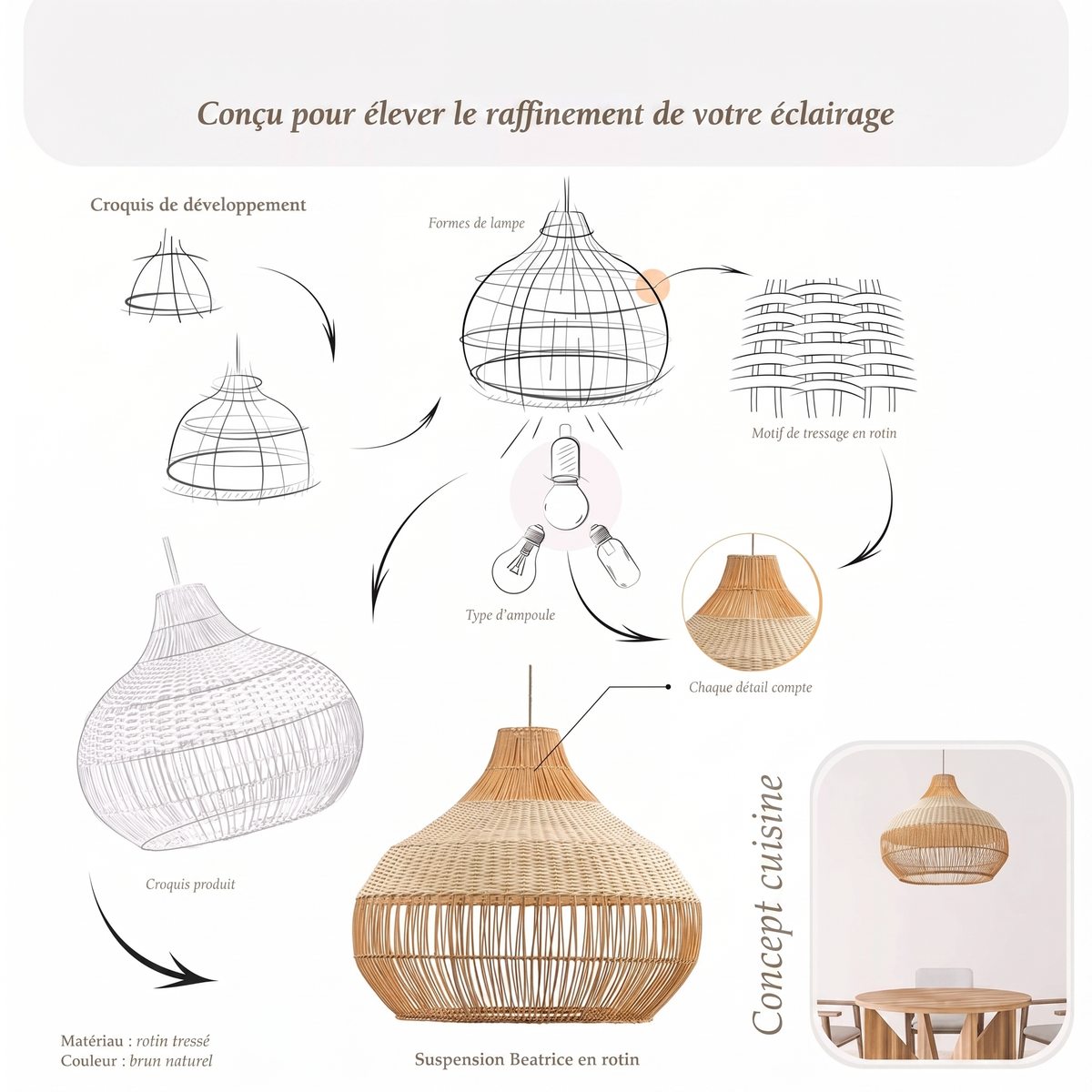 Suspension Beatrice en rotin