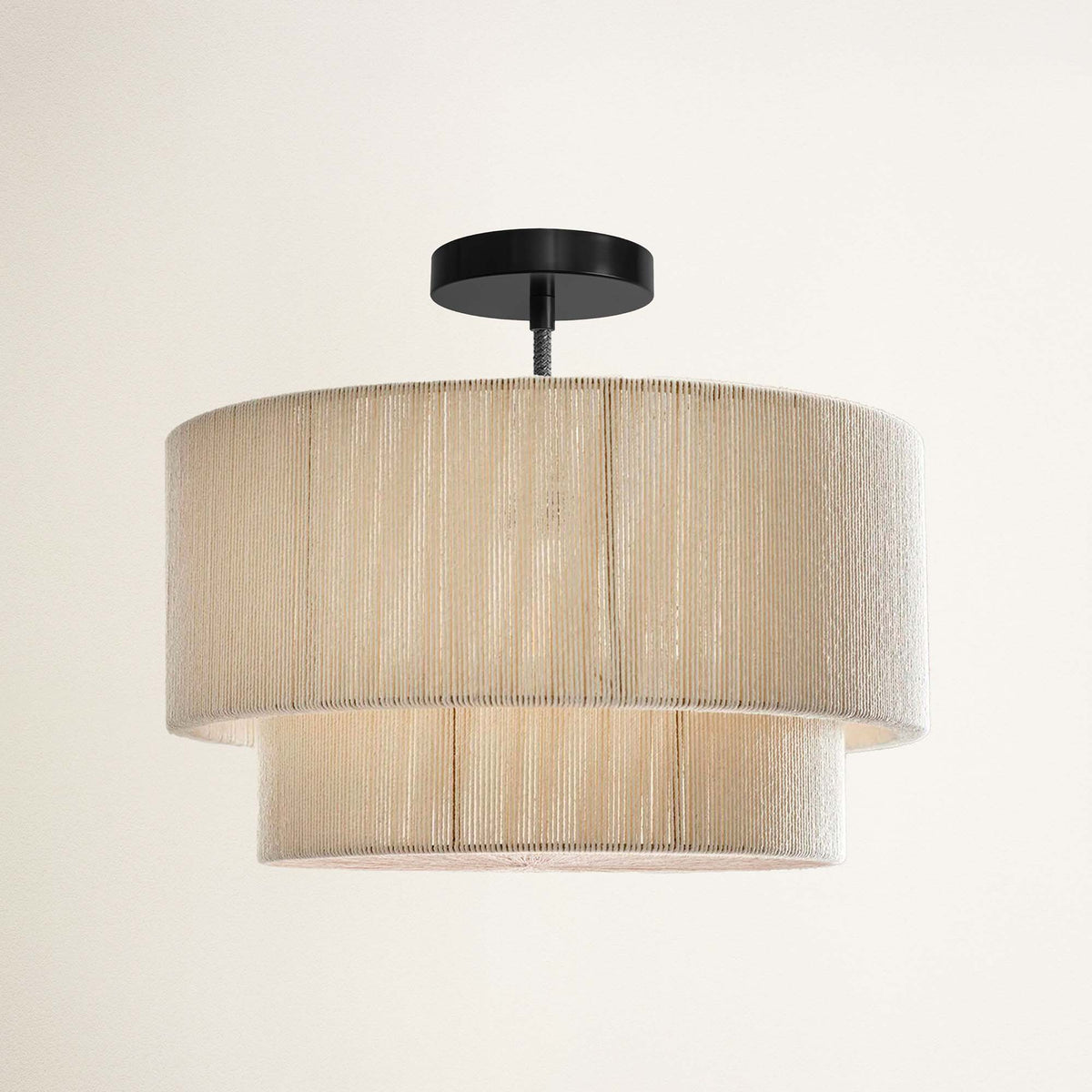 Plafonnier Luminous en rotin, dentelle blanche