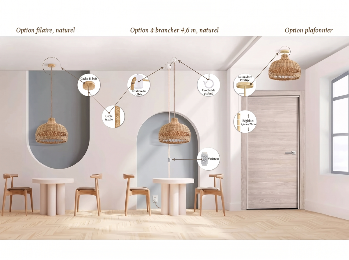Suspension Bureau en rotin