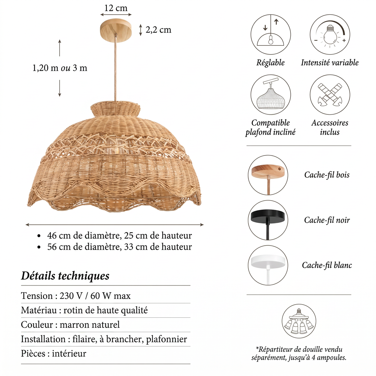 Ambravera Suspension en rotin Le Perle caracteristiques