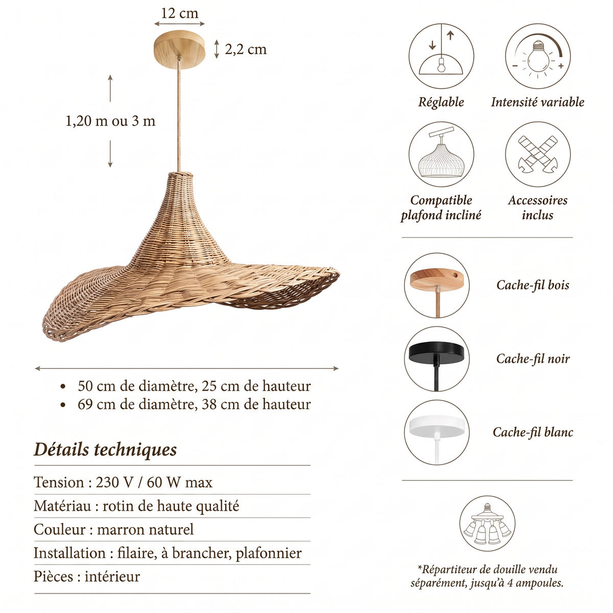 Ambravera Suspension Zen en rotin caracteristiques