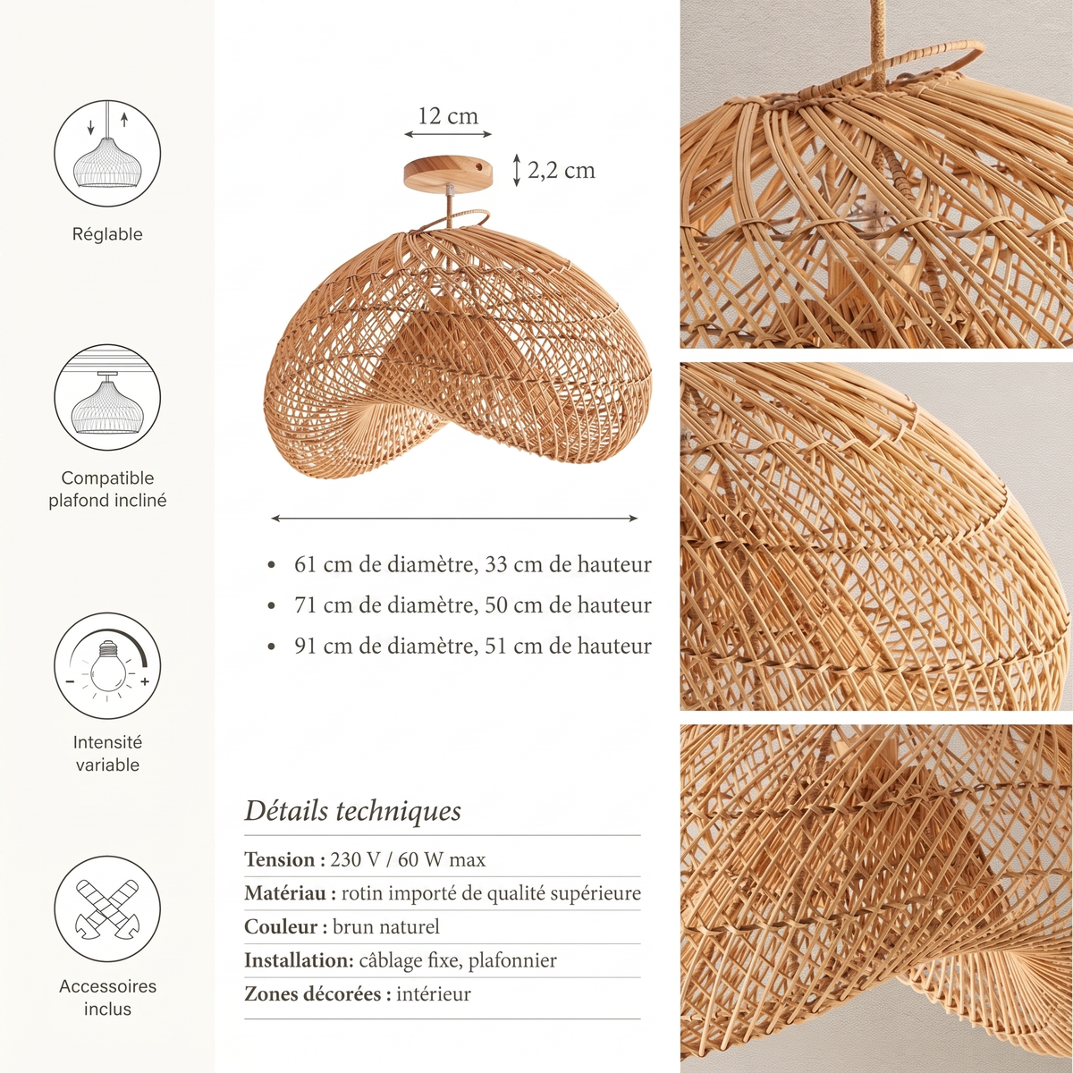 Détails techniques plafonnier Sepherina