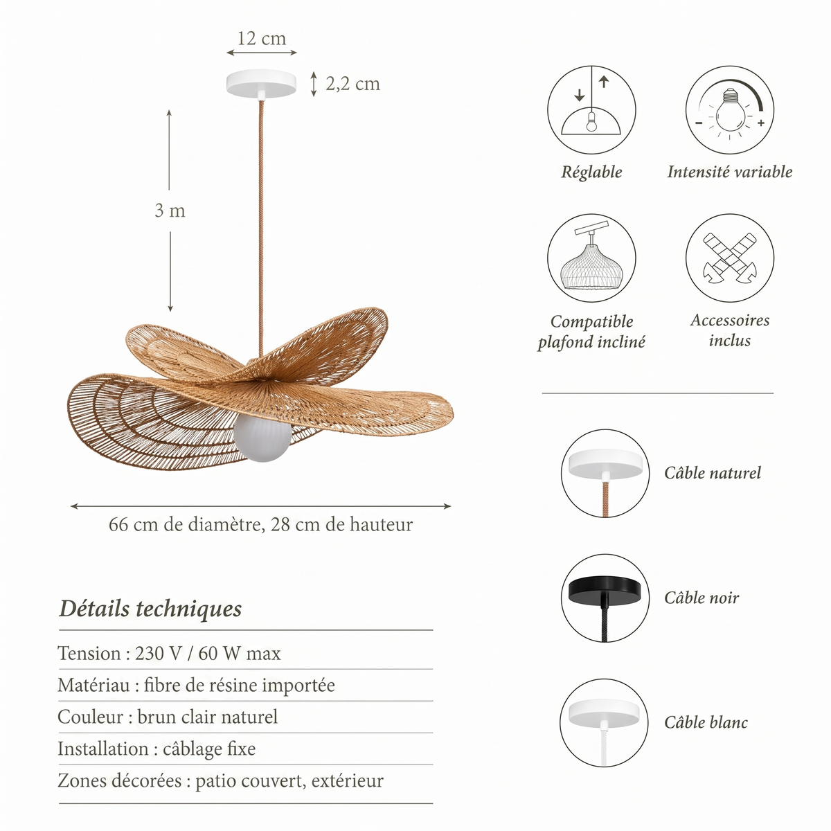 Détails techniques suspension extérieure Whisper Leaf