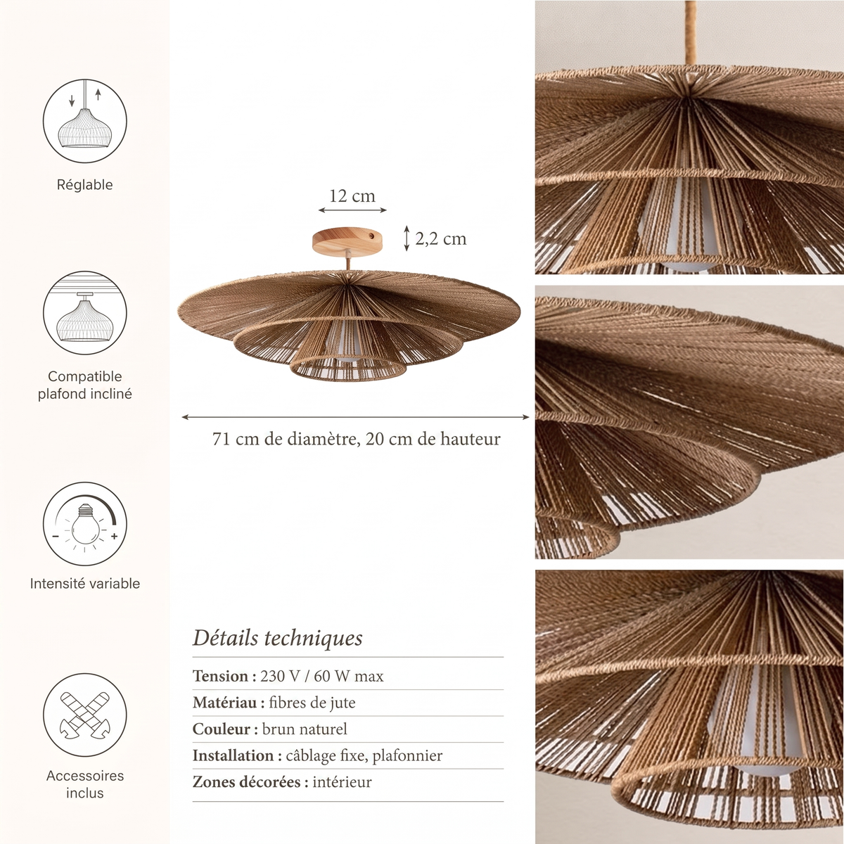 Détails techniques plafonnier Sammie