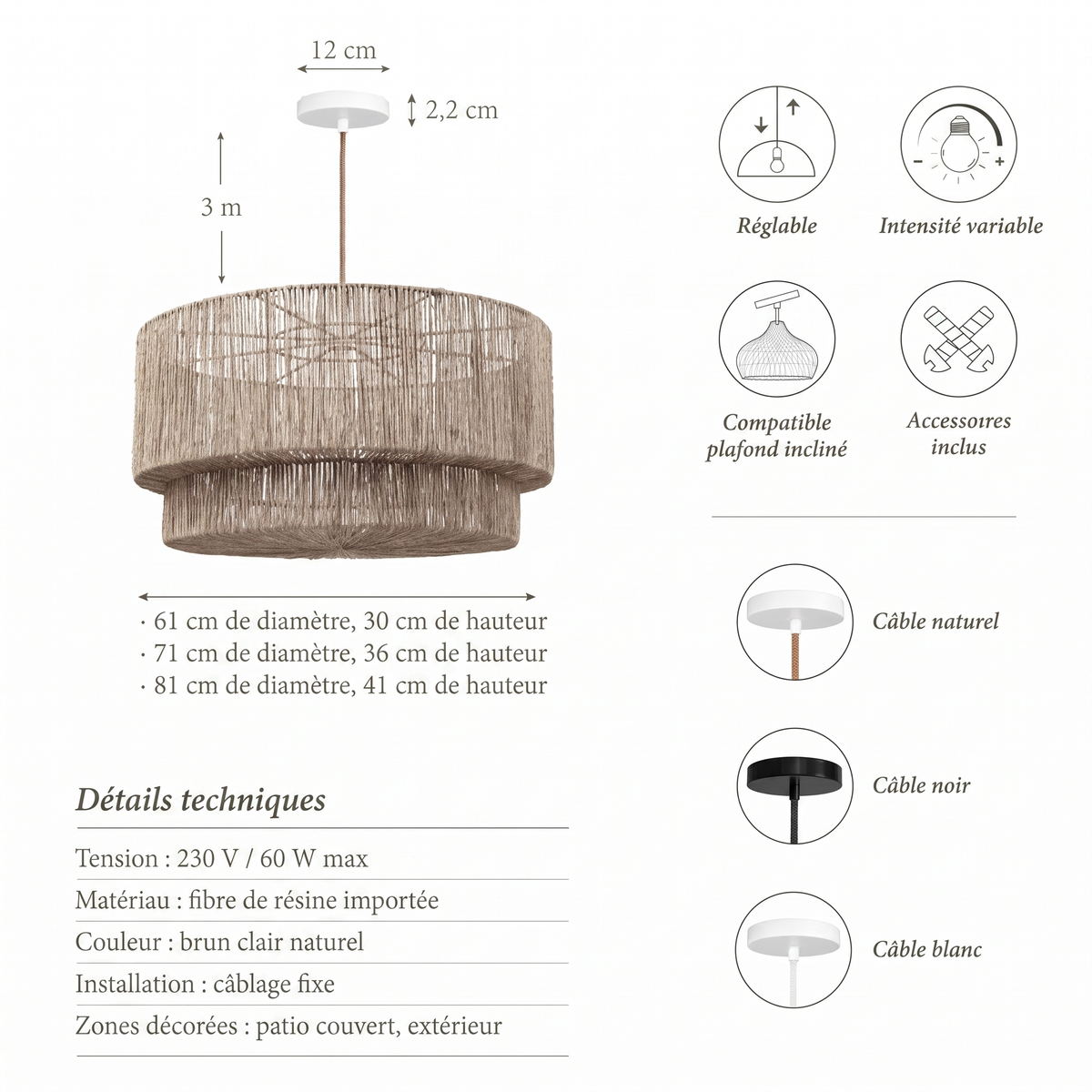 Détails techniques suspension extérieure Luminous