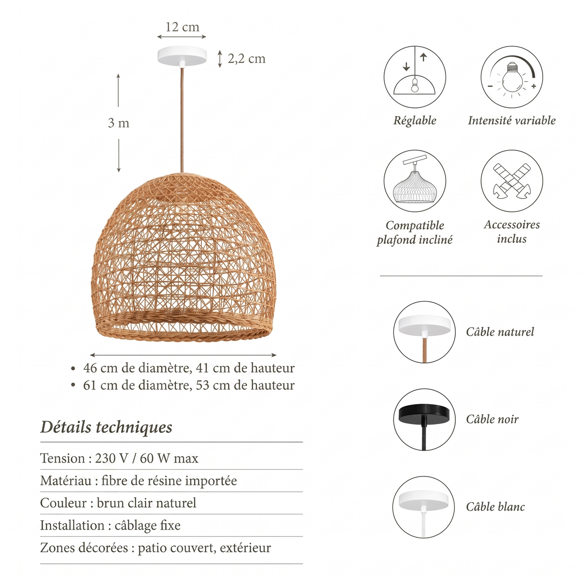 Détails techniques suspension extérieure Lumiere