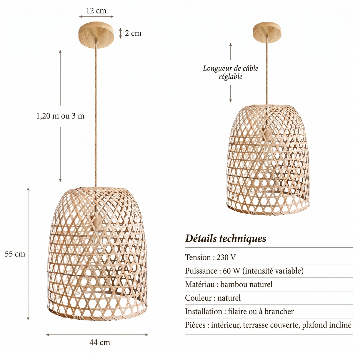 Suspension lanterne Audra - details techniques et dimensions