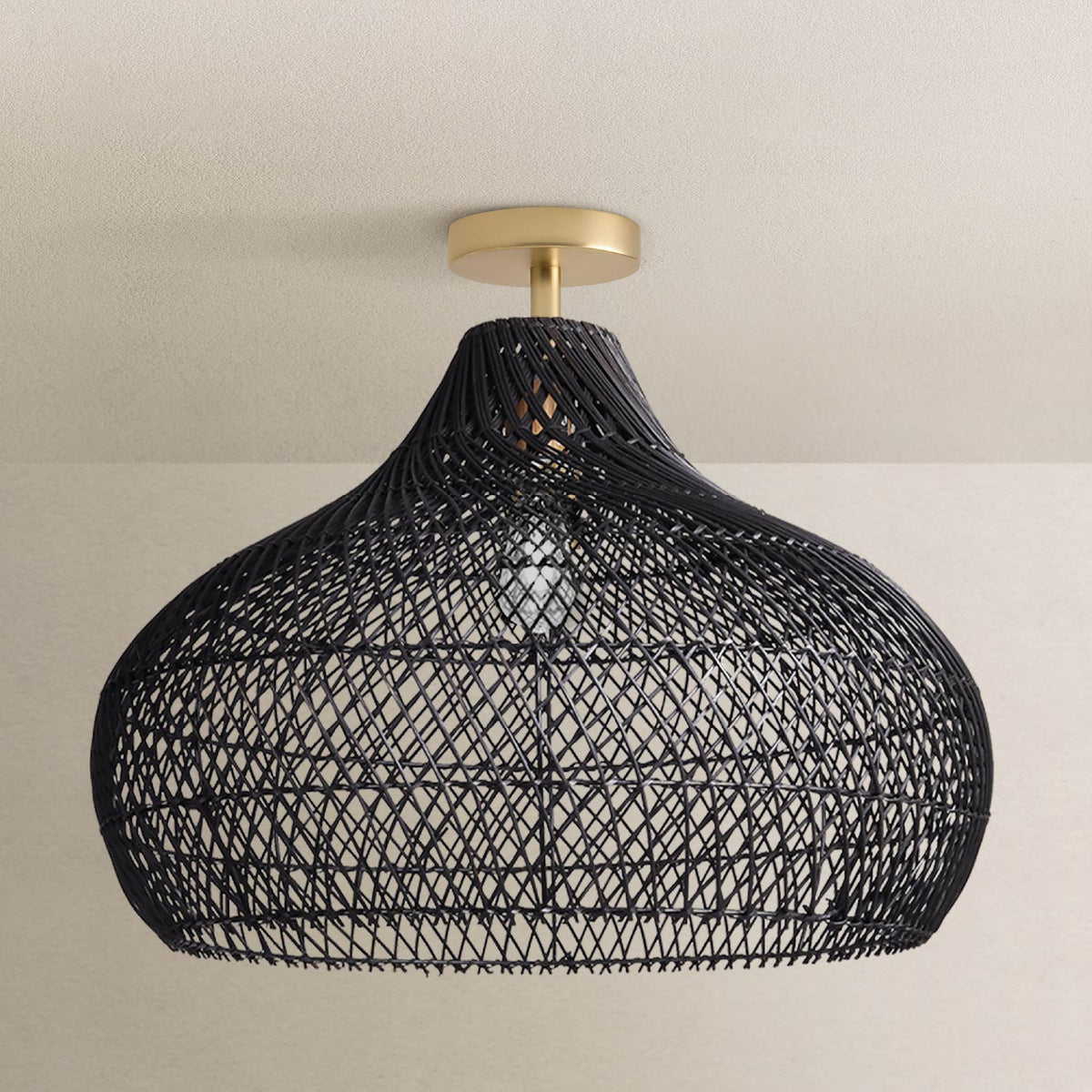 Plafonnier en Rotin Noir Kloe