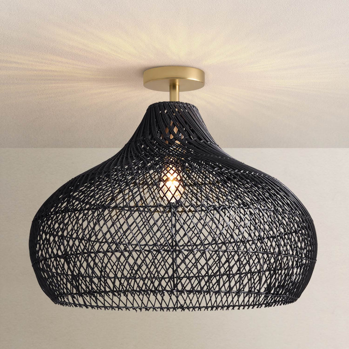 Plafonnier en Rotin Noir Kloe