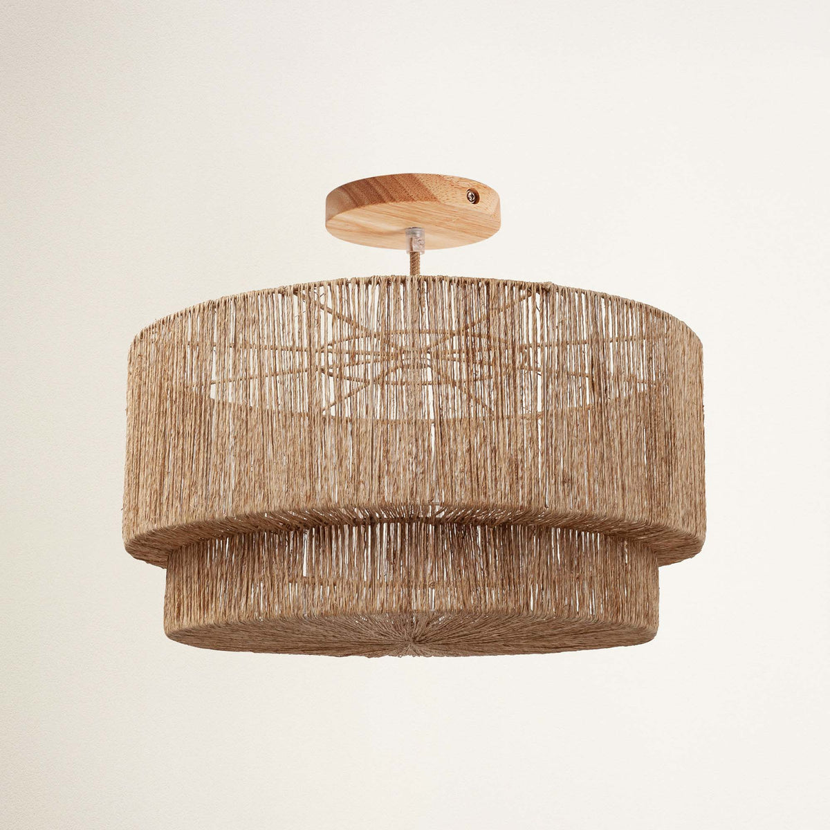 Plafonnier Luminous en rotin, dentelle blanche