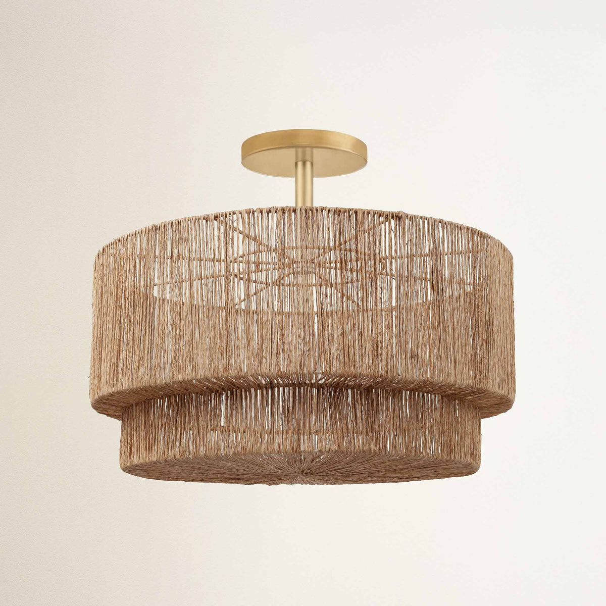 Plafonnier Luminous en rotin, dentelle blanche
