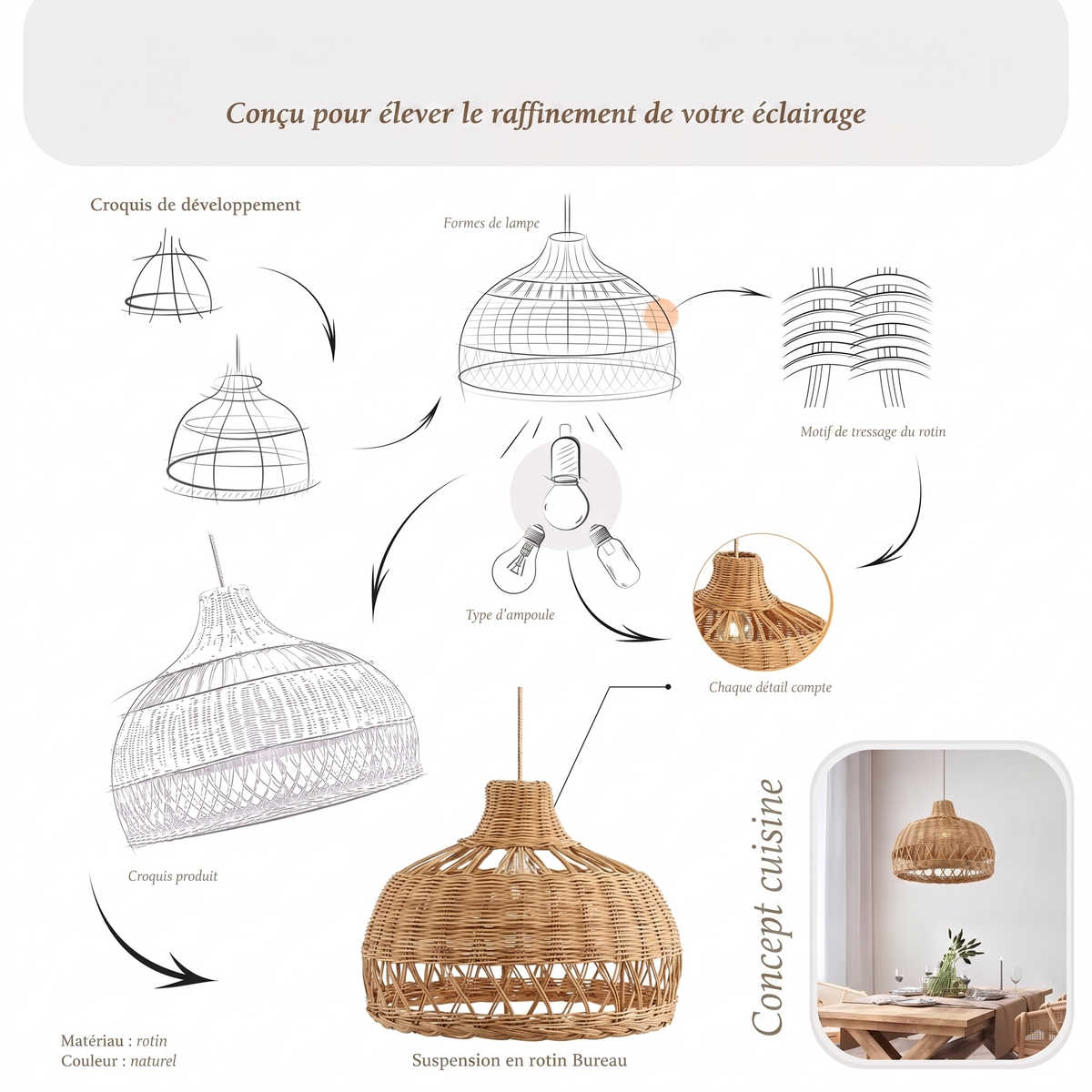 Suspension Bureau en rotin