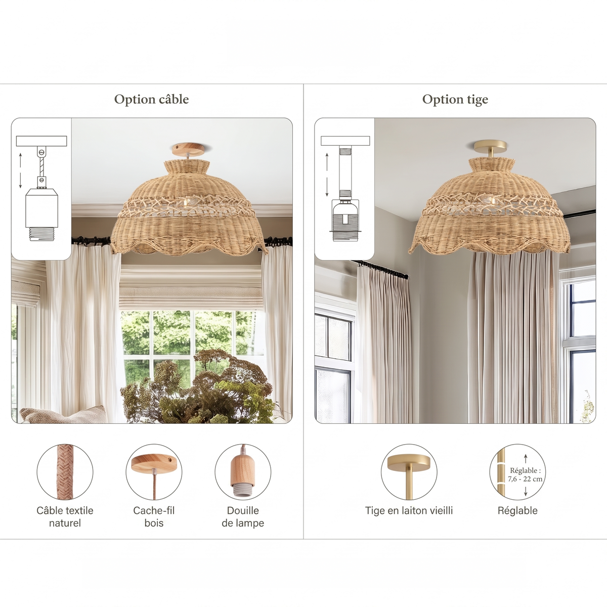Plafonnier en Rotin Le Perle