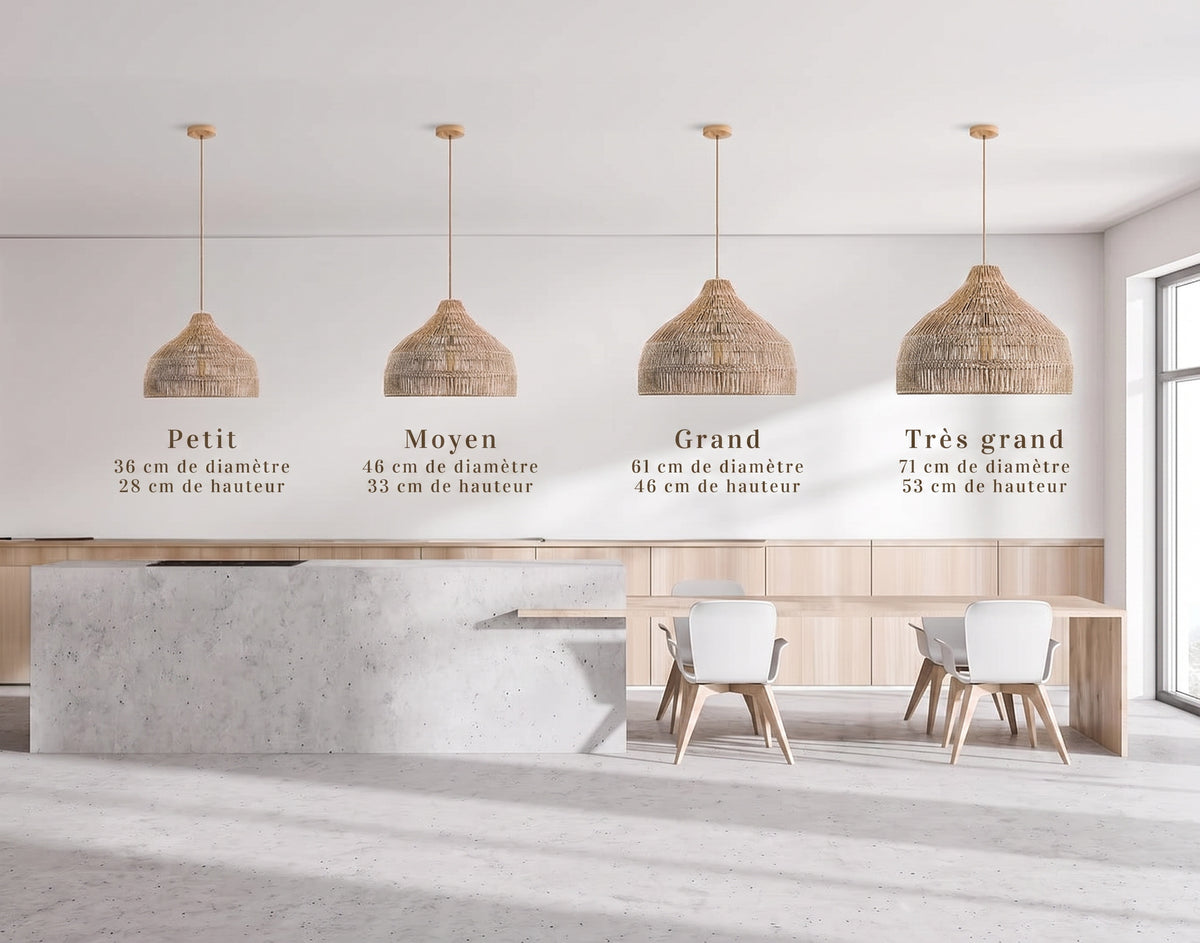 Suspension Dreamy Ambravera, les tailles cote a cote