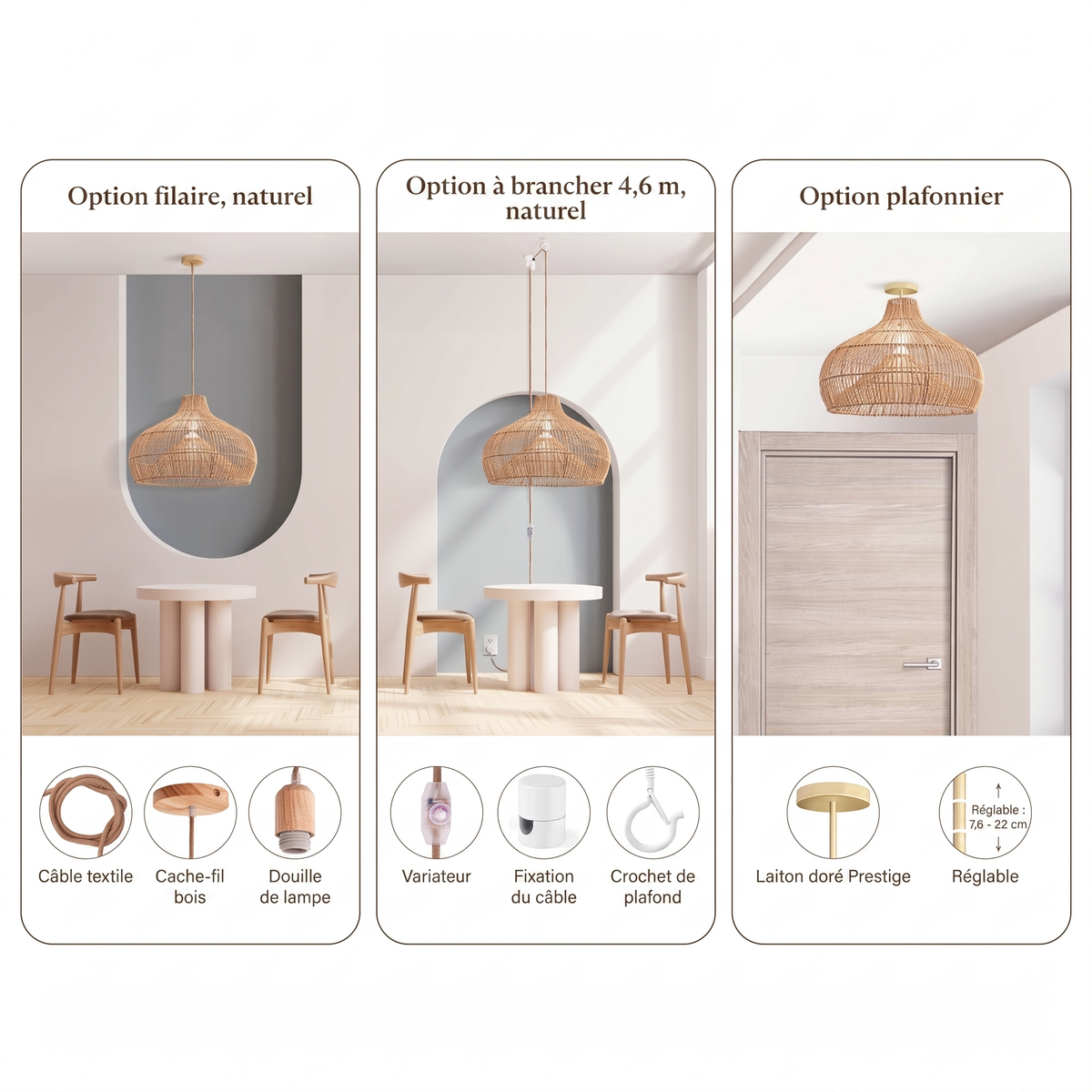 Suspension Oceania Cone en rotin