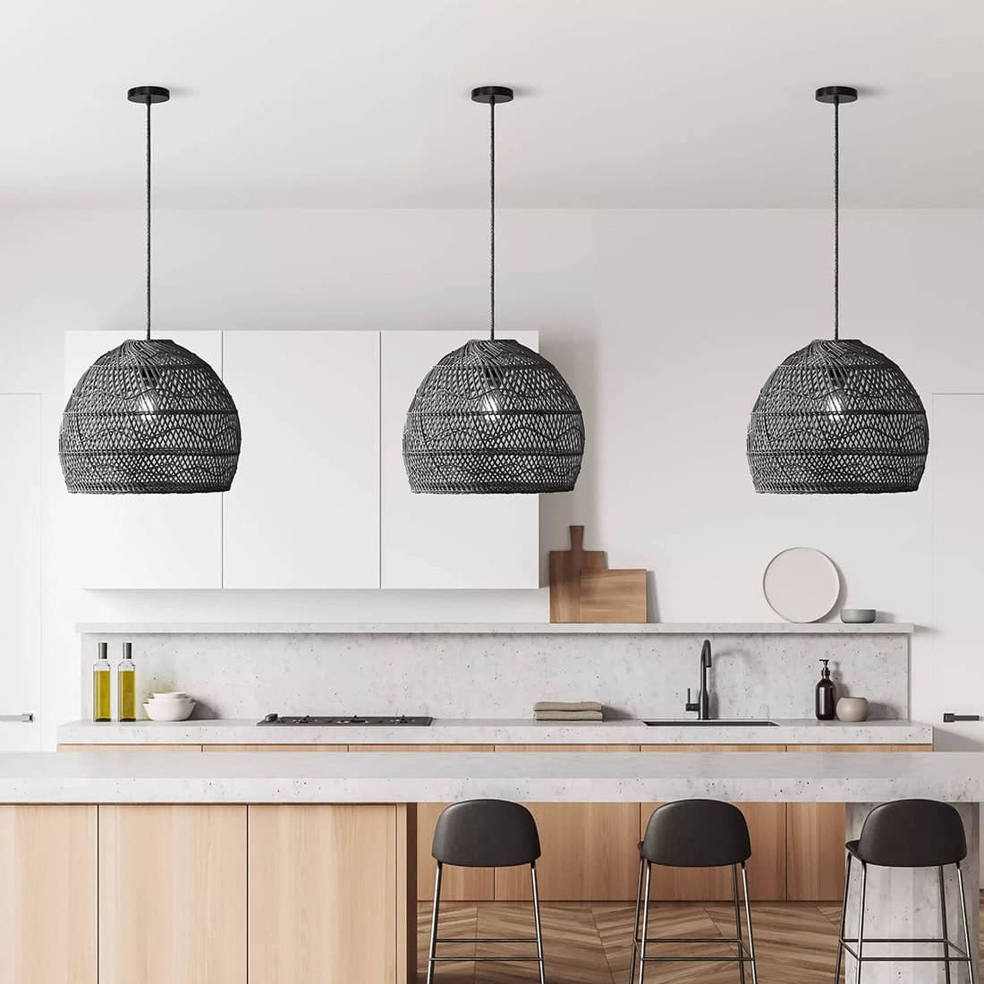Suspension en rotin Santana noir