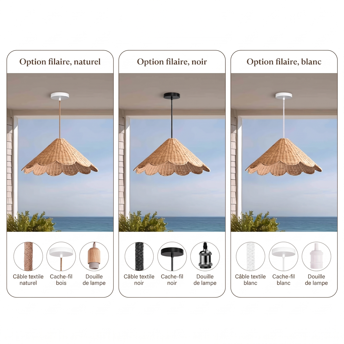 Suspension extérieure Daisy Cone en rotin