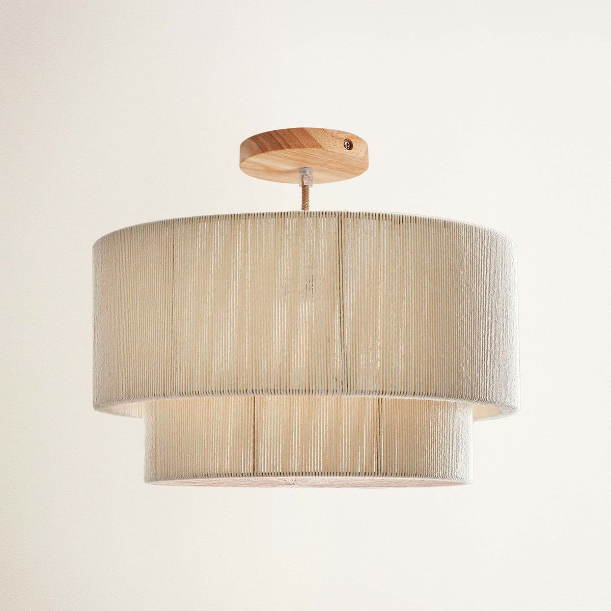 Plafonnier Luminous en rotin, dentelle blanche