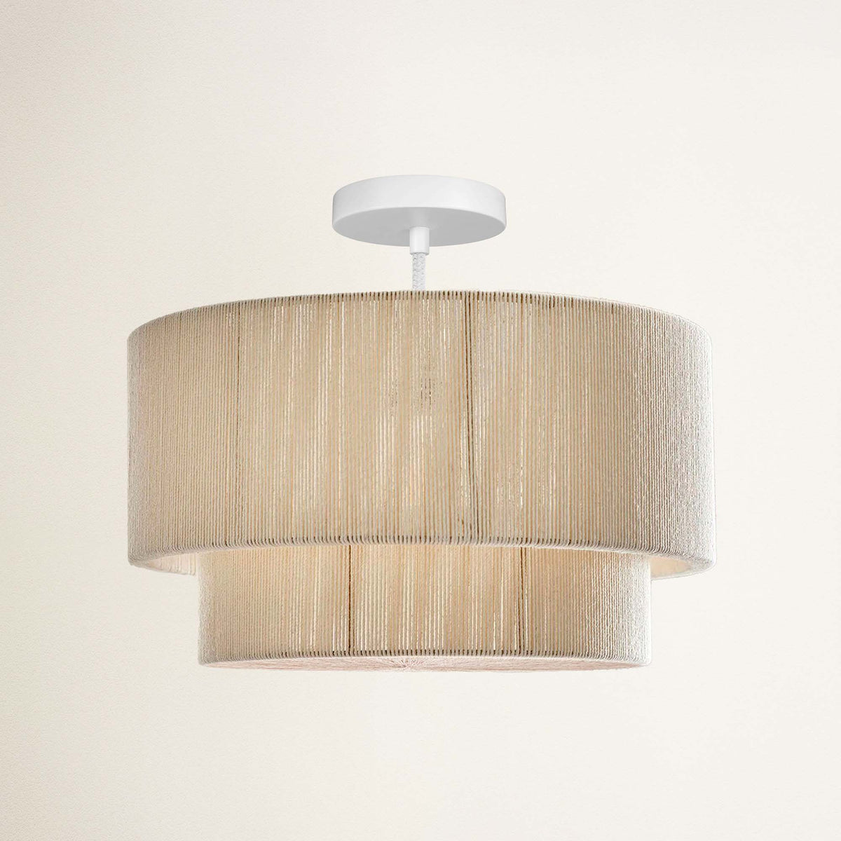 Plafonnier Luminous en rotin, dentelle blanche