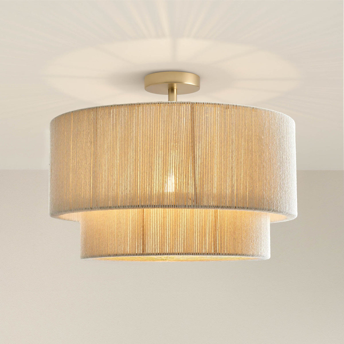 Plafonnier Luminous en rotin, dentelle blanche