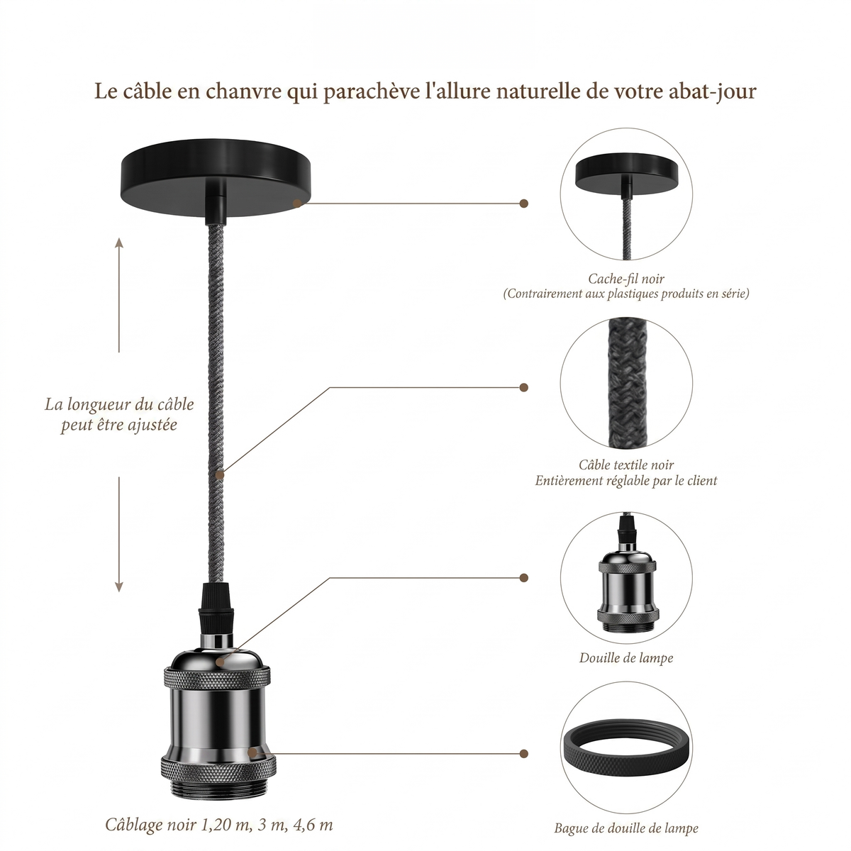 Kit de suspension à encastrer noir