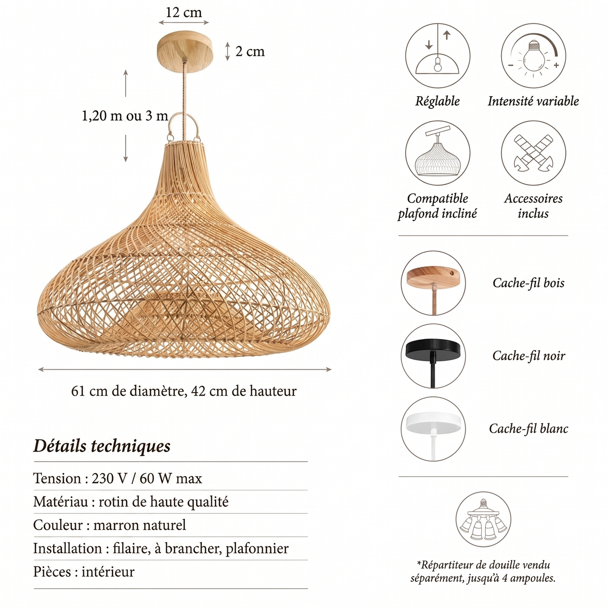 Ambravera Suspension en rotin Enigma caracteristiques
