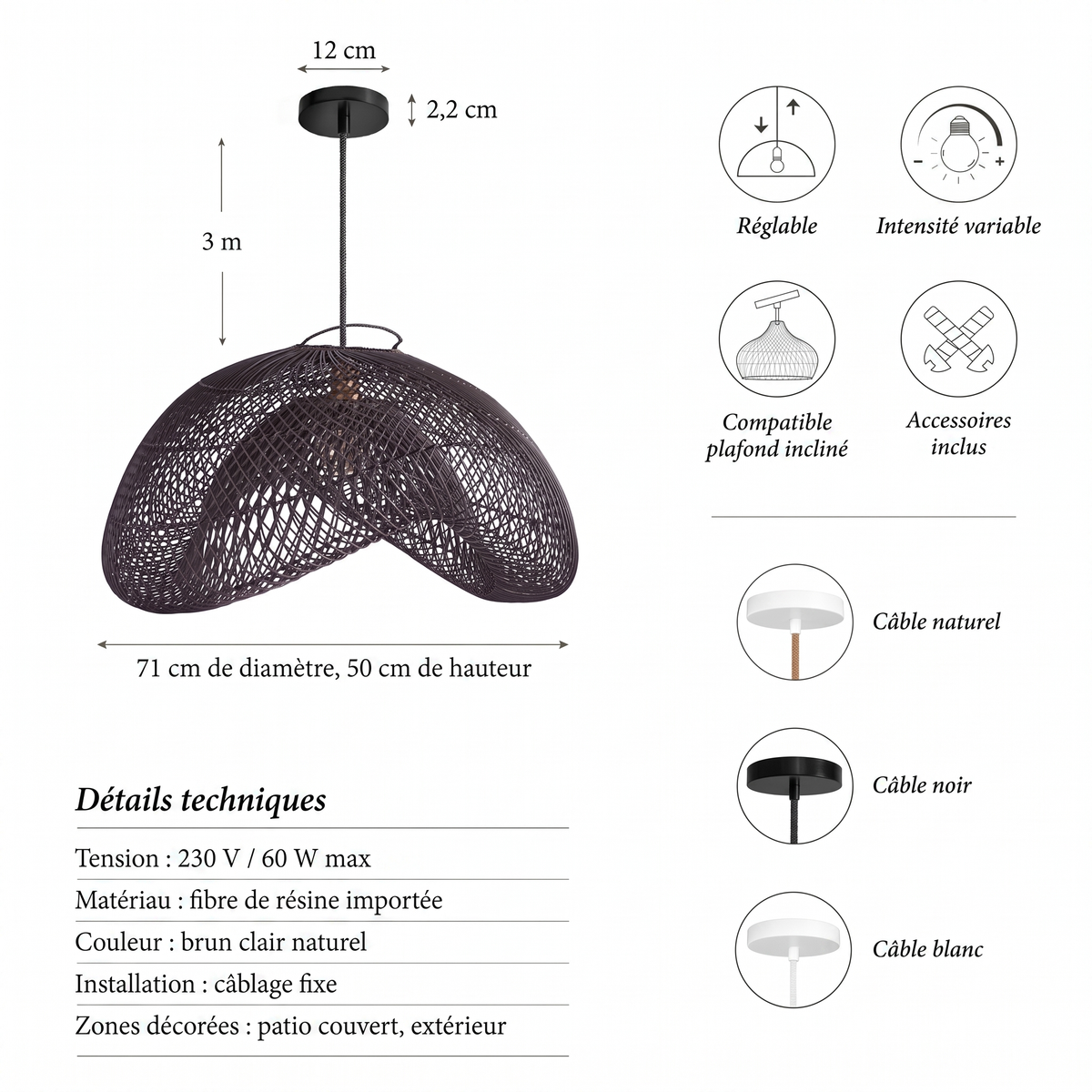 Détails techniques suspension extérieure Sepherina noire