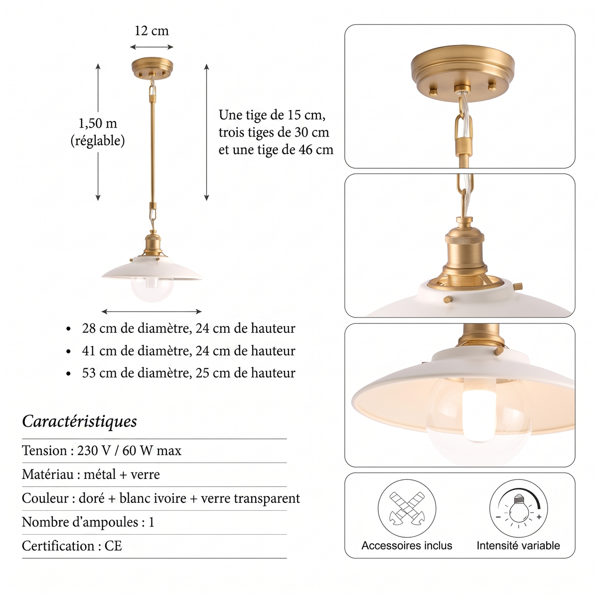 Caractéristiques suspension en verre Lanesra