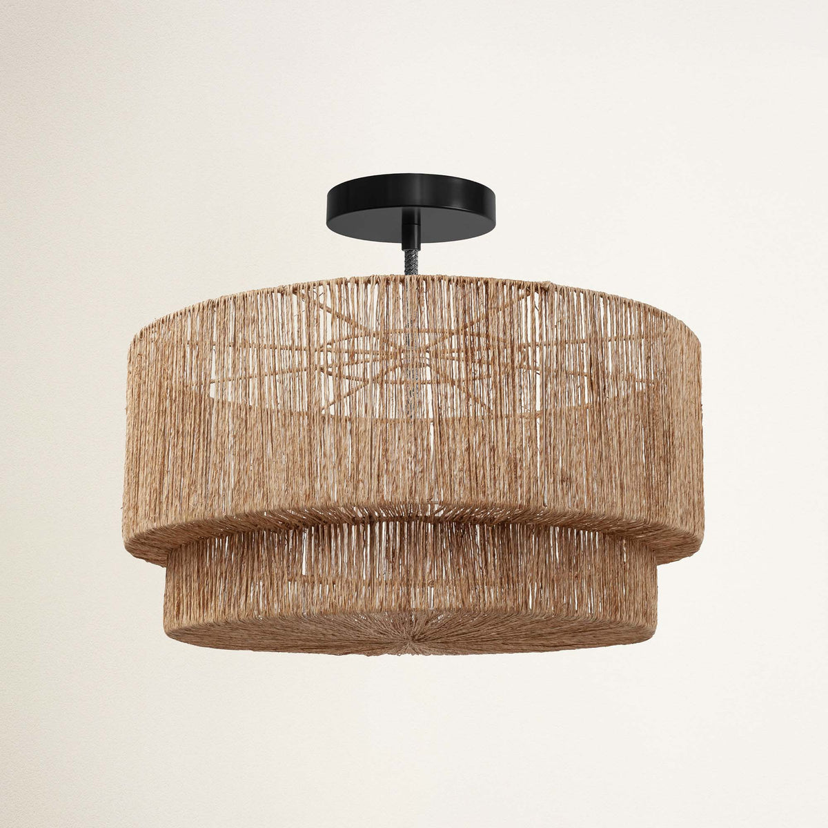 Plafonnier Luminous en rotin, dentelle blanche