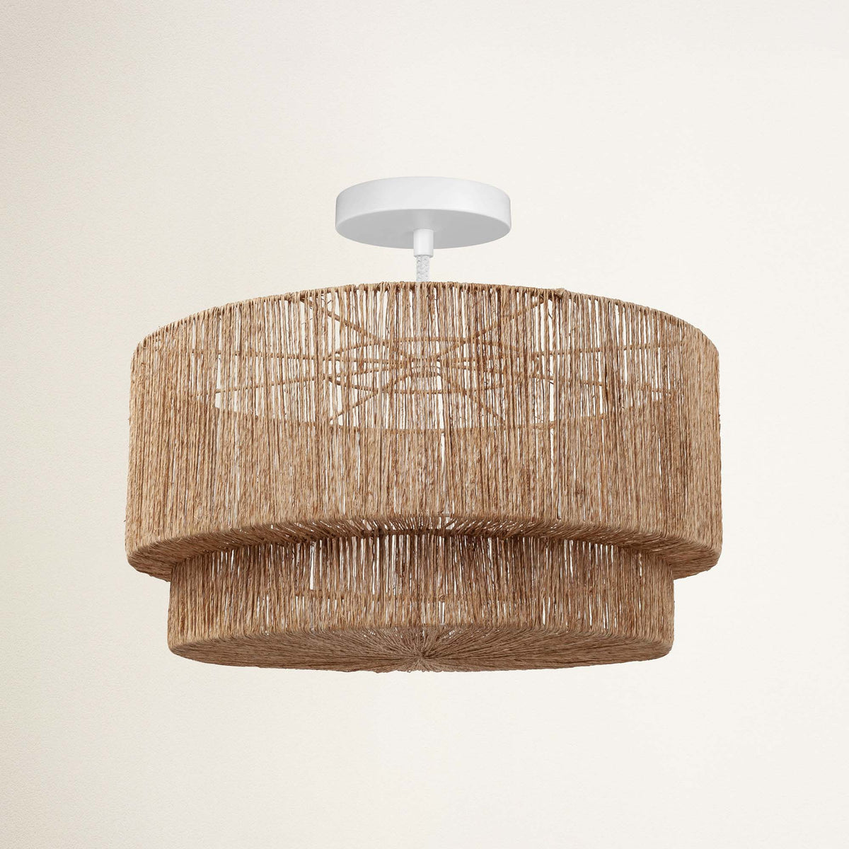 Plafonnier Luminous en rotin, dentelle blanche