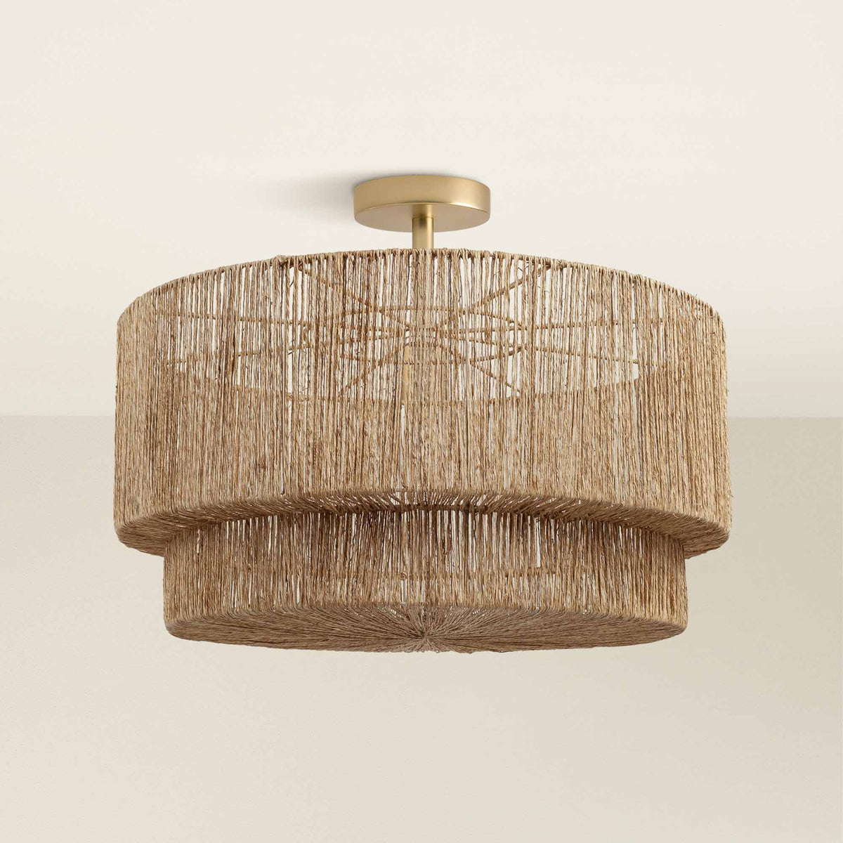 Plafonnier Luminous en rotin, dentelle blanche