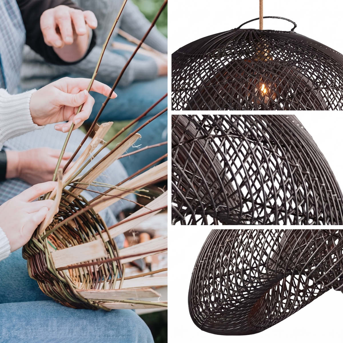 Suspension extérieure Sepherina noire en rotin