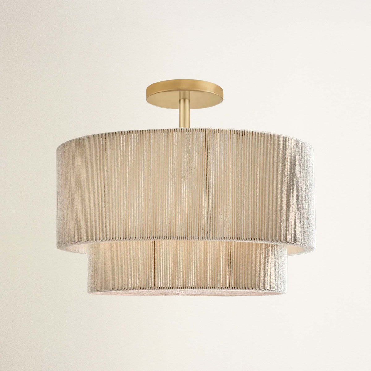 Plafonnier Luminous en rotin, dentelle blanche