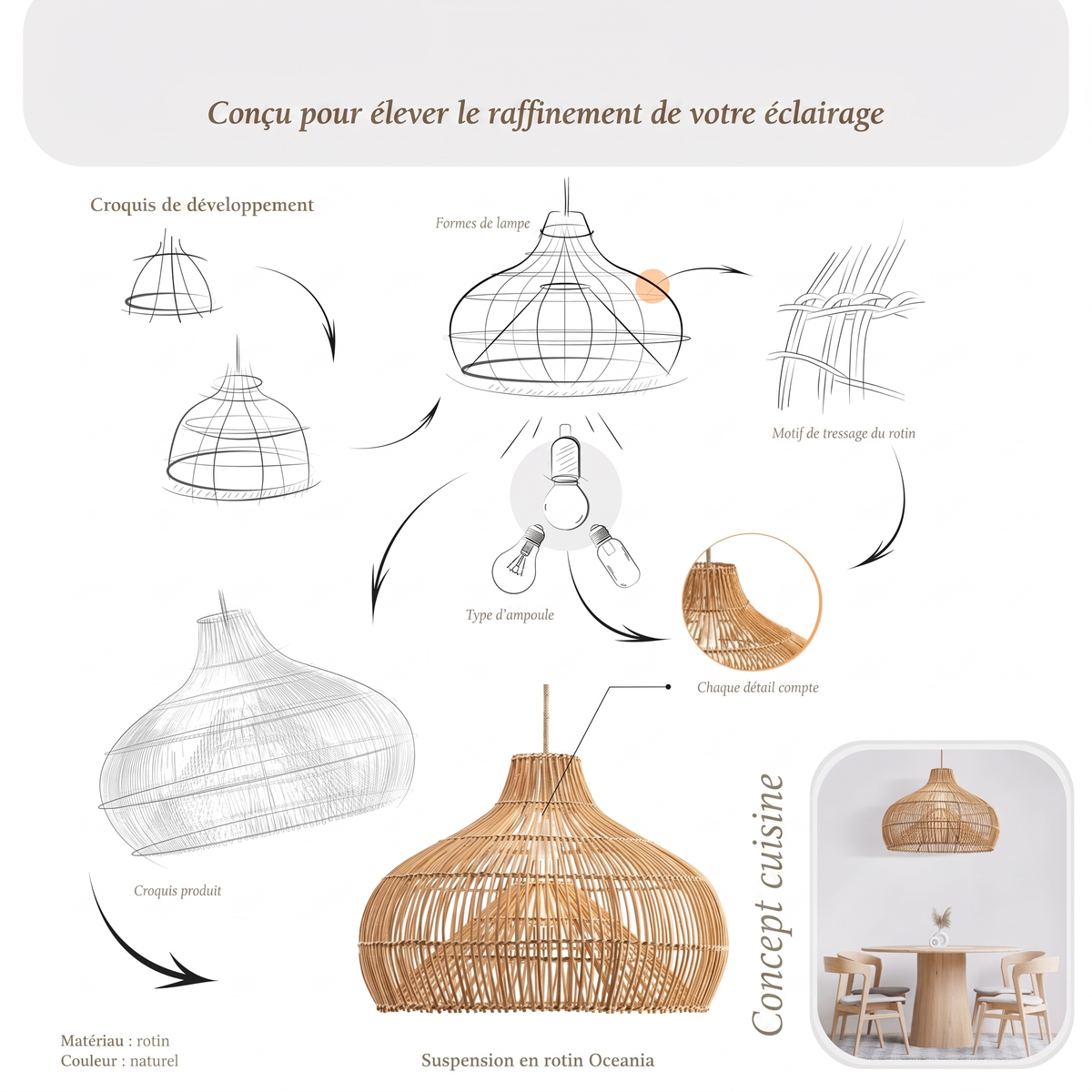 Suspension Oceania Cone en rotin